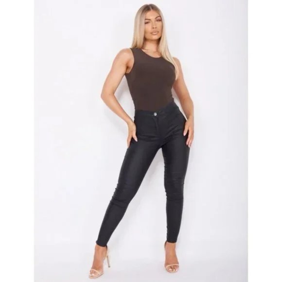 Brown Sleeveless Bodycon Bodysuit Top Leotard - Picture 3 of 10